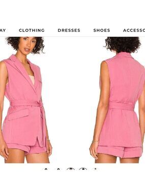 RAG & BONE Margot sleeveless blazer self tying belt front button blush pink sz4